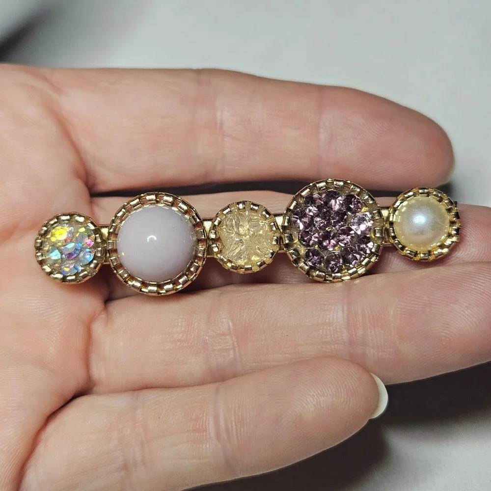 Rhinestone Pearl Alligator Hair Clip Women Gold Lavender Purple Sparkly